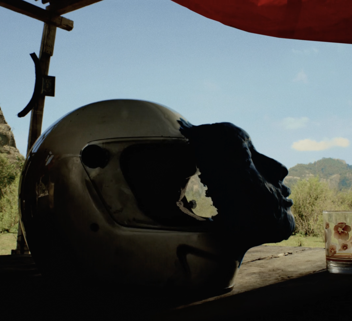 Motorcyclist's happiness wont fit into his suit