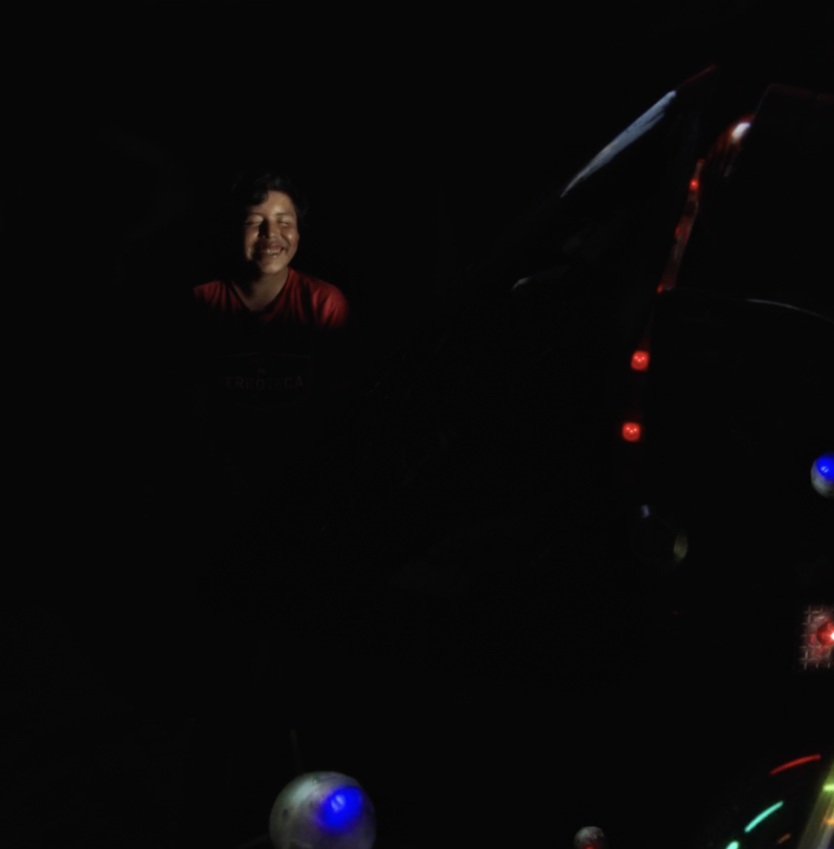 Motorcyclist's happiness wont fit into his suit